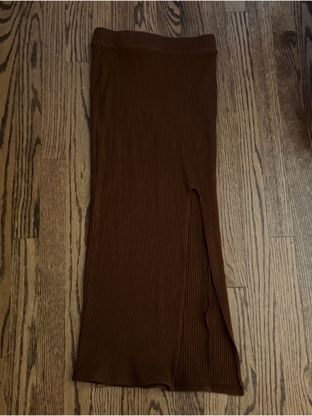 Hollister Ribbed Chocolate Brown Maxi Skirt with Side Slit